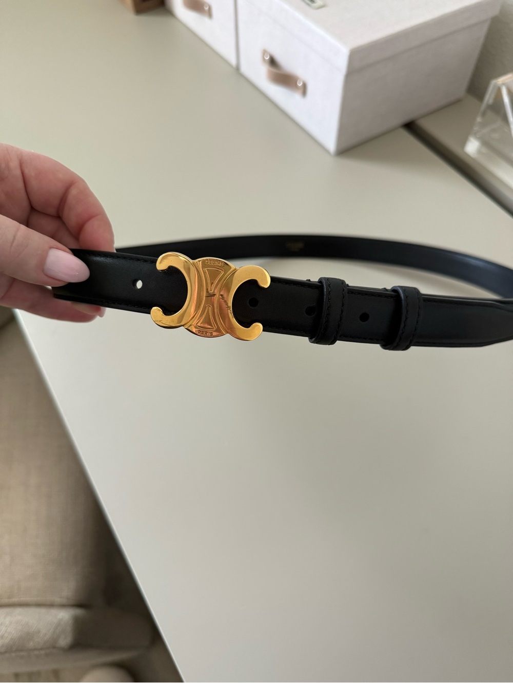 Celine Black Leather Belt with Gold Triomphe Buckle - Picture 3 of 7